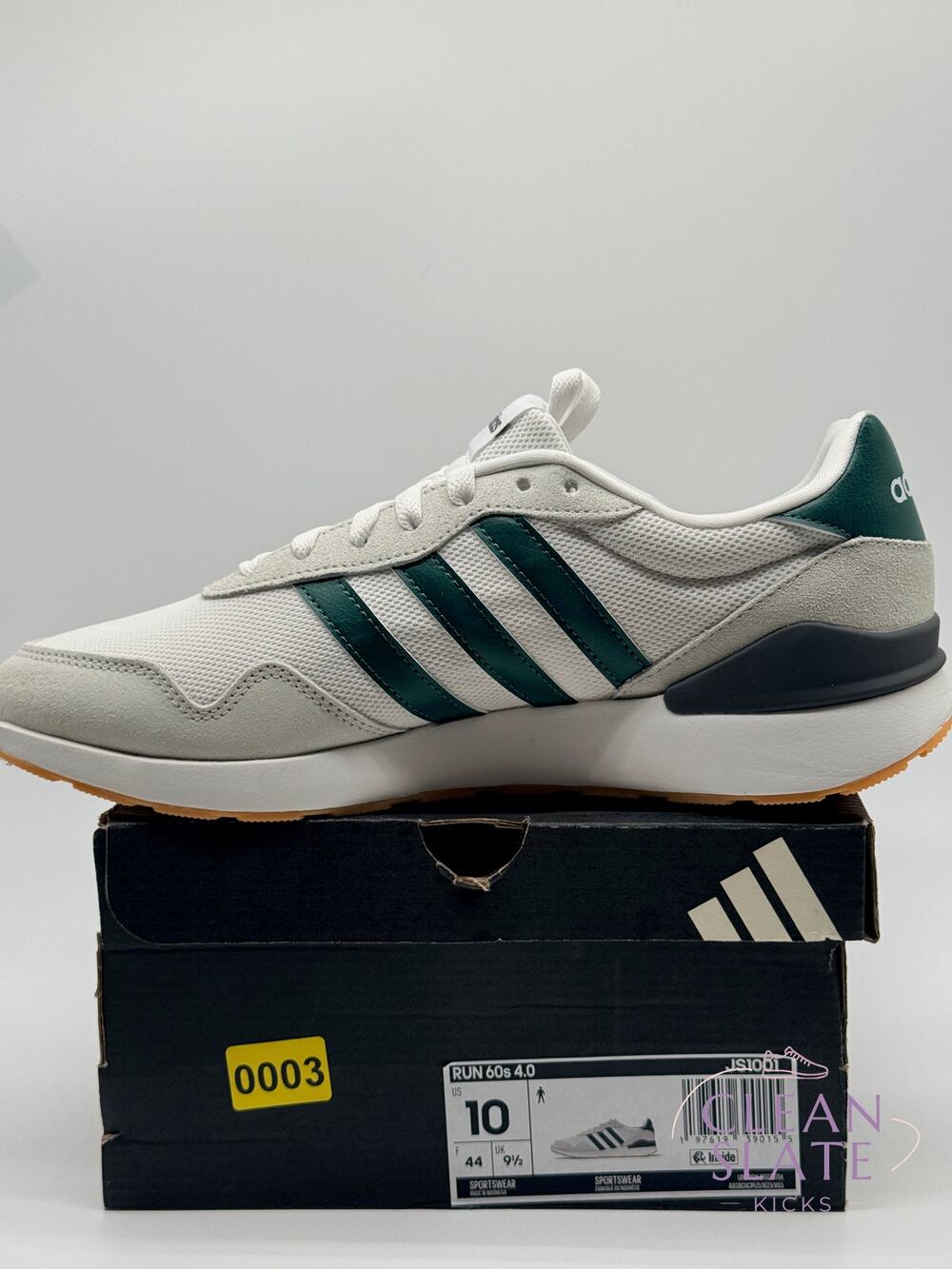 Adidas Run 60s 4.0, White/Green, Men's 10 NIB/NWT